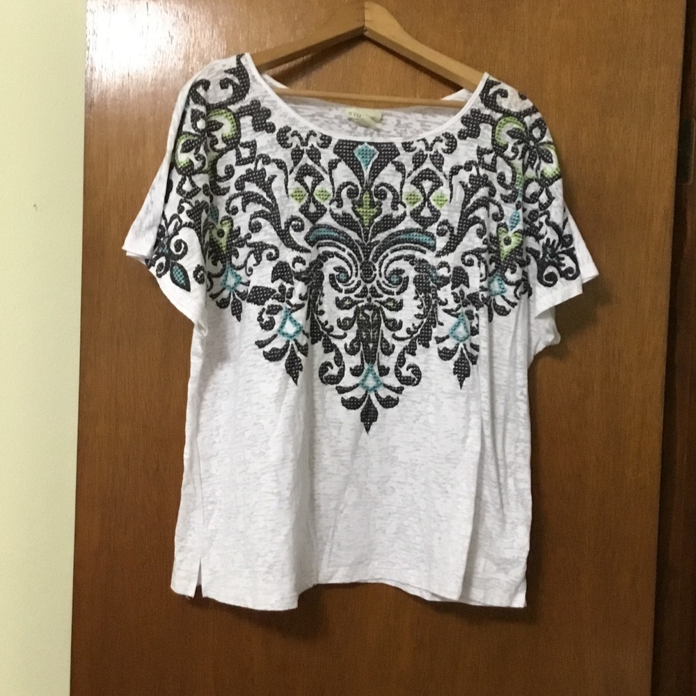 Embroidered White and Black Women's Top